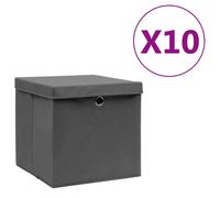 vidaXL 10x Storage Boxes with Covers Grey Organiser Chest Basket Container