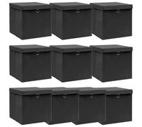 vidaXL 10x Storage Boxes with Lid Black Foldable Fabric Cabinet Chest bin