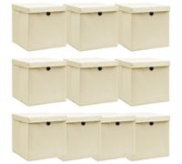 vidaXL 10x Storage Boxes with Lid Cream Fabric Household Stackable Container