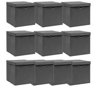 vidaXL 10x Storage Boxes with Lids Grey Fabric Garden Chests Cases Organisers