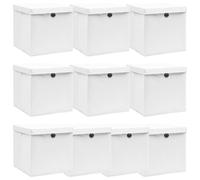vidaXL Foldable Storage Boxes with Lids - Durable Non-woven Fabric - Convenient Pull-Out Design - 10 pcs Set, White, 32x32x32 cm