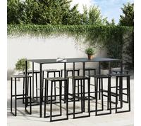 vidaXL 11 Piece Garden Bar Set Black Powder-coated Steel