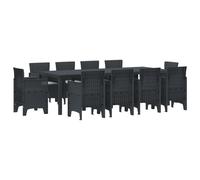 vidaXL 11-Piece Garden Dining Set Dark Grey Poly Rattan for Outdoor Large Table and Chairs with Modern Design for Balcony and Patio Rectangular