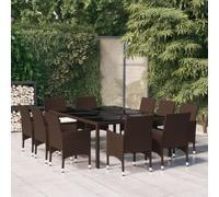 vidaXL 11 Piece Garden Dining Set Poly Rattan Brown