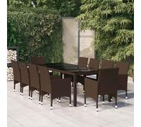 vidaXL 11 Piece Garden Dining Set Poly Rattan Brown