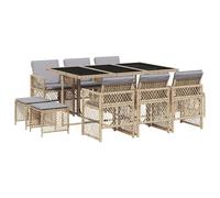 vidaXL 11 Piece Garden Dining Set with Cushions Beige Poly Rattan