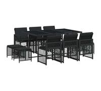 vidaXL 11 Piece Garden Dining Set with Cushions Black Poly Rattan
