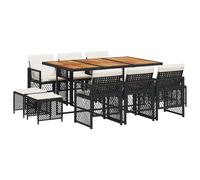 vidaXL 11 Piece Garden Dining Set with Cushions Black Poly Rattan