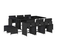 vidaXL 11 Piece Garden Dining Set with Cushions Black Poly Rattan