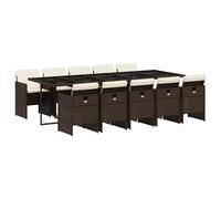 vidaXL 11 Piece Garden Dining Set with Cushions Brown Poly Rattan