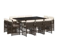 vidaXL 11 Piece Garden Dining Set with Cushions Brown Poly Rattan