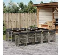 vidaXL 11 Piece Garden Dining Set with Cushions Grey Poly Rattan