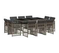 vidaXL 11 Piece Garden Dining Set with Cushions Grey Poly Rattan