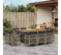 vidaXL 11 Piece Garden Dining Set with Cushions Grey Poly Rattan