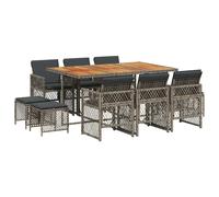 vidaXL 11 Piece Garden Dining Set with Cushions Grey Poly Rattan