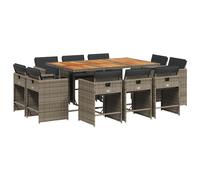 vidaXL 11 Piece Garden Dining Set with Cushions Grey Poly Rattan