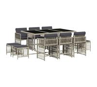 vidaXL 11 Piece Garden Dining Set with Cushions Light Grey Poly Rattan