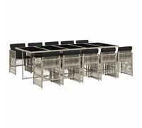 vidaXL 11 Piece Garden Dining Set with Cushions Light Grey Poly Rattan