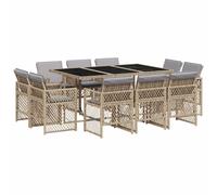 vidaXL 11 Piece Garden Dining Set with Cushions Mix Beige Poly Rattan