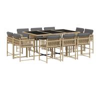 vidaXL 11 Piece Garden Dining Set with Cushions Mix Beige Poly Rattan