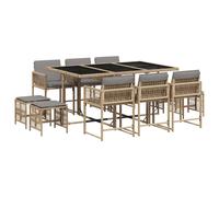 vidaXL 11 Piece Garden Dining Set with Cushions Mix Beige Poly Rattan