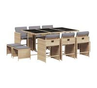 vidaXL 11 Piece Garden Dining Set with Cushions Mix Beige Poly Rattan