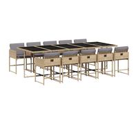 vidaXL 11 Piece Garden Dining Set with Cushions Mix Beige Poly Rattan