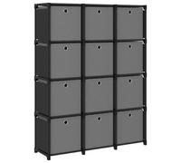 vidaXL 12-cube Display Shelf With Boxes Black 103x30x141 cm Fabric, Black