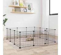 vidaXL 12-Panel Pet Cage with Door Black 35x35 cm Steel Durable