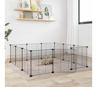 vidaXL 12-Panel Pet Cage with Door Black 35x35 cm Steel