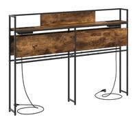 vidaXL 120cm Smoked Oak Headboard in Chipboard and Steel with Built-in Charger, 2 AC Outlets, USB A and C Ports, Non-Slip Feet, Modern Storage, Shelves, Organizer for