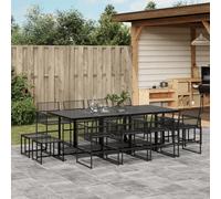 vidaXL Garden Dining Set 13 Piece Outdoor Table and Chair Black Poly Rattan
