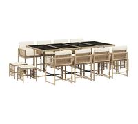 vidaXL 13 Piece Garden Dining Set with Cushions Beige Poly Rattan