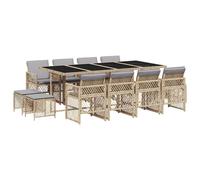 vidaXL 13 Piece Garden Dining Set with Cushions Beige Poly Rattan