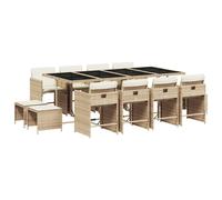 vidaXL 13 Piece Garden Dining Set with Cushions Beige Poly Rattan