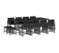 vidaXL 13 Piece Garden Dining Set with Cushions Black Poly Rattan