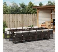 vidaXL 13 Piece Garden Dining Set with Cushions Brown Poly Rattan