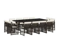 vidaXL 13 Piece Garden Dining Set with Cushions Brown Poly Rattan