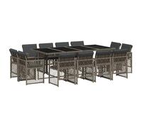 vidaXL 13 Piece Garden Dining Set with Cushions Grey Poly Rattan