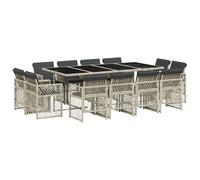 vidaXL 13 Piece Garden Dining Set with Cushions Light Grey Poly Rattan