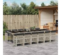 vidaXL 13 Piece Garden Dining Set with Cushions Light Grey Poly Rattan