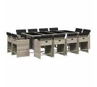vidaXL 13 Piece Garden Dining Set with Cushions Light Grey Poly Rattan