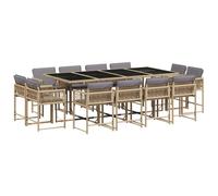vidaXL 13 Piece Garden Dining Set with Cushions Mix Beige Poly Rattan