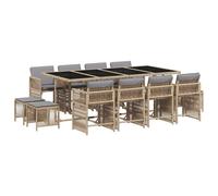 vidaXL 13 Piece Garden Dining Set with Cushions Mix Beige Poly Rattan