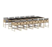 vidaXL 13 Piece Garden Dining Set with Cushions Mix Beige Poly Rattan