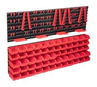 vidaXL 136 Piece Storage Bin Kit with Wall Panels - Red/Black Plastic for Garage, Workshop, Craftroom Organization - Stackable and Customizable