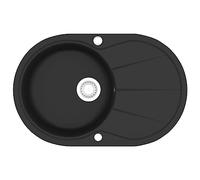 vidaXL 142958 Granite Single Bowl Oval Black Kitchen Sink Inset Sink