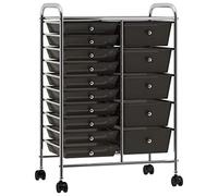 vidaXL 15-Drawer Mobile Storage Trolley Multipurpose Storage Drawer Rolling Cart Home Office XXL Organisation Unit Furniture Black Plastic