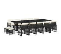 vidaXL 15 Piece Garden Dining Set with Cushions Black Poly Rattan