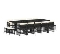 vidaXL 15 Piece Garden Dining Set with Cushions Black Poly Rattan